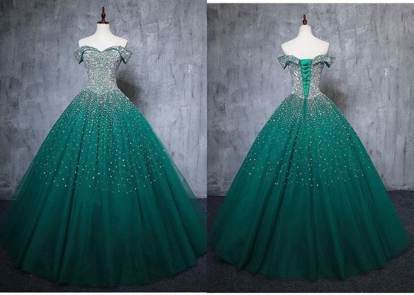 

fashion teal quinceanera prom dresses ball gown bling crystal beaded off shoulder with sleeves corset back party sweet 16 dress, Blue;red