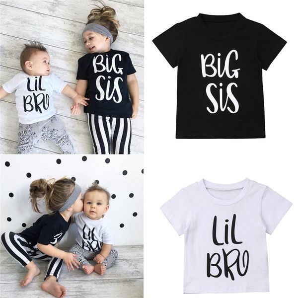 

little brother big sister kids baby boy girl cotton t-shirt summer short sleeve twins matching cute tshirt tee, Blue