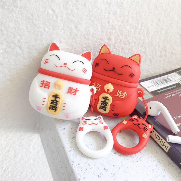 

3 styles lucky cat silicone protector for airpods silicone case carton soft protectective cover sleeve pouch for airpods earphone case