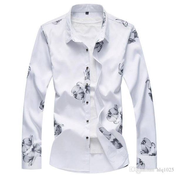 

floral print shirts spring men's new square collar large size -7xl long sleeve shirt men's design beach shirts, White;black