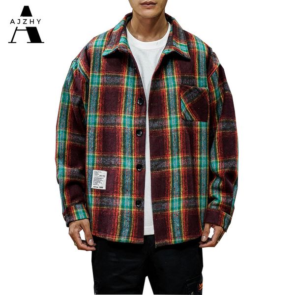 

2019 plaid flannel long sleeve shirt mens japanese streetwear fashion hip hop autumn winter thick casual shirts plus size 5xl, White;black