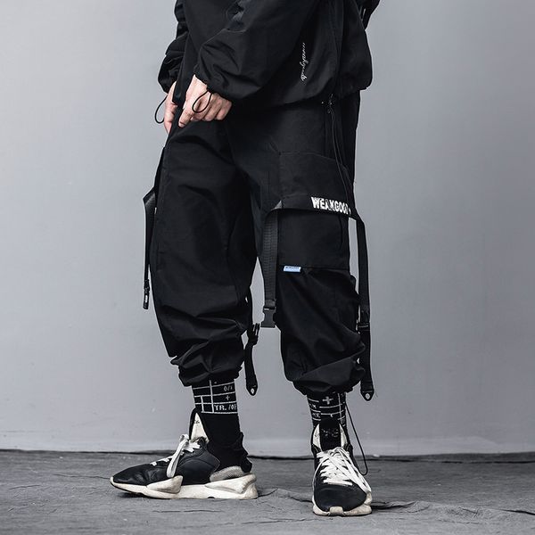 

2020 fashion hip hop black cargo pants streetwear harajuku pant бегуны эластичный пояс tactical гарем брюки мужской размер сша 534