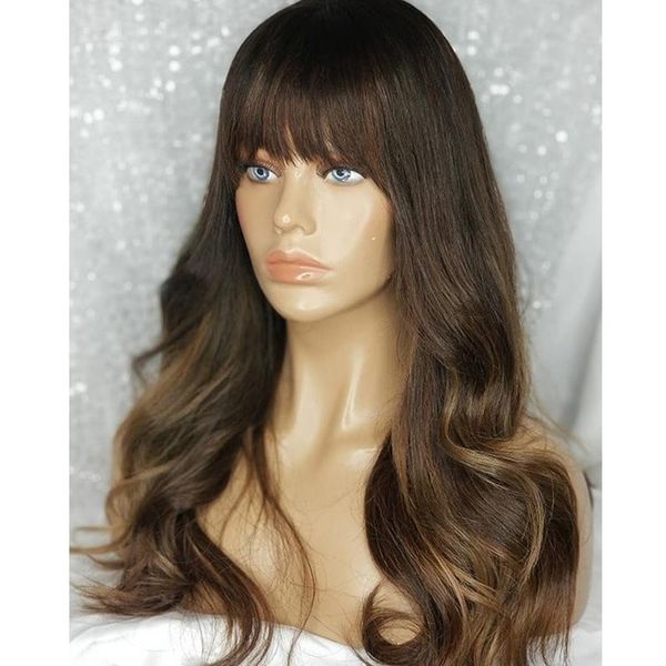 

fringe wig ombre honey blonde highlights 13x6 lace front human hair wig body wave remy brazilian full lace wigs with bangs preplucked