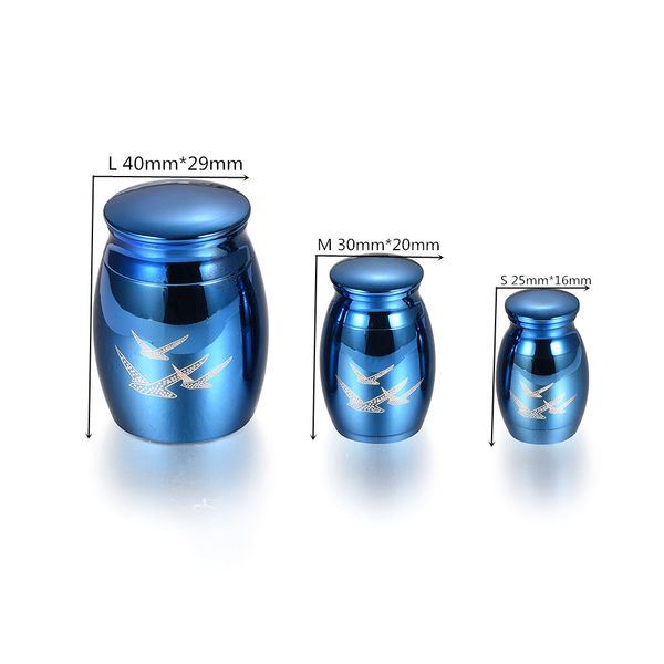 

iju013 stainless steel with swallow pattern blue jar keepsake funeral for ashes custom engraved cremation urn for pets human ashes, Silver