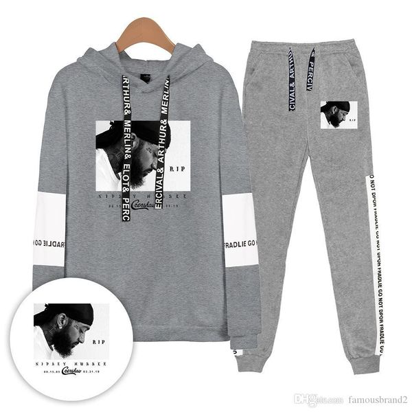 

nipsey hussle mens tracksuits spring autumn casual clothing sets women teenager hoodies pants 2pcs suits, Gray