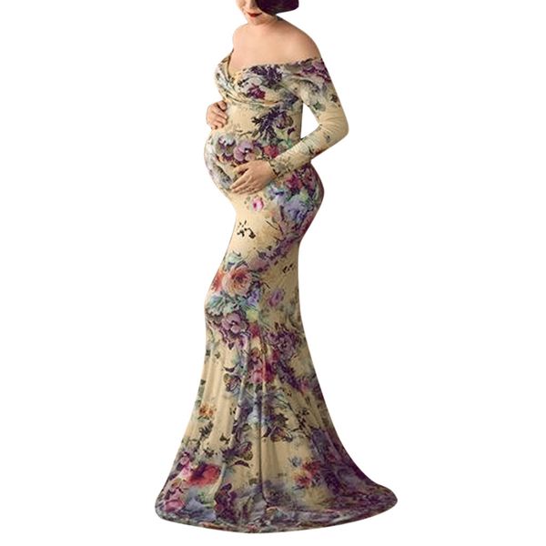 

pregnant dress maternity dresses for p shoot off shoulder long sleeve maternity floral printed nursing dress hamile elbise, White