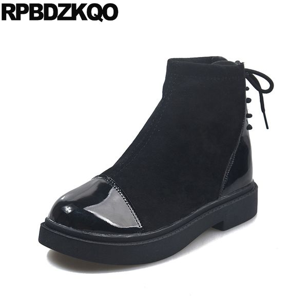 

platform autumn short women ankle boots 2019 round toe suede lace up block chunky designer shoes black comfortable fall