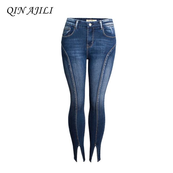 

qin ajili women`s high street patchwork cropped jeans ultra stretchy denim pencil skinny pants trousers for women ing, Blue