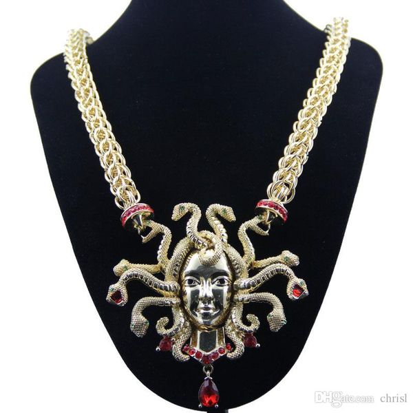 

retro nine snake head necklace female clavicle gold chain exaggeration big size charm necklace for women, Silver