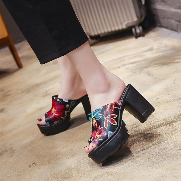 

slippers wedge female summer sandals sponge cake high heel women's shoes bohemia zapatillas kapcie zapatos de verano para mujer, Black
