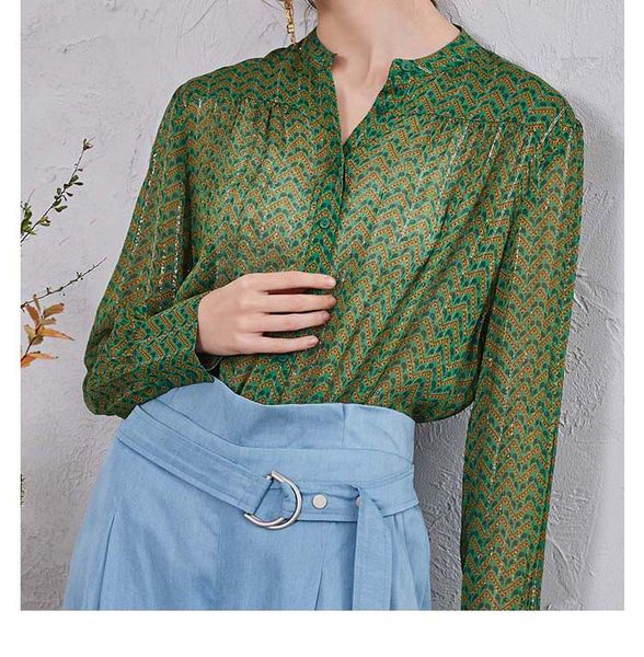 

women shirt spring new silk linear gold long-sleeved shirt casual wild, White