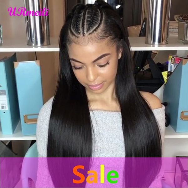 

urmeili human hair wigs for black women 13*4 lace front wig pre plucked with baby hair peruvian unprocessed remy straight hair 150% density, Black;brown