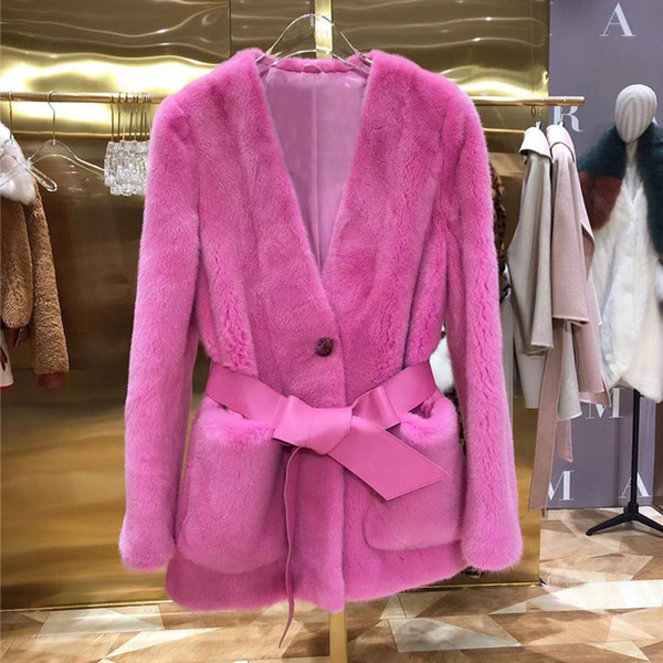 

women coats 2019 winter fashion natural real jacket female outerwear, Black