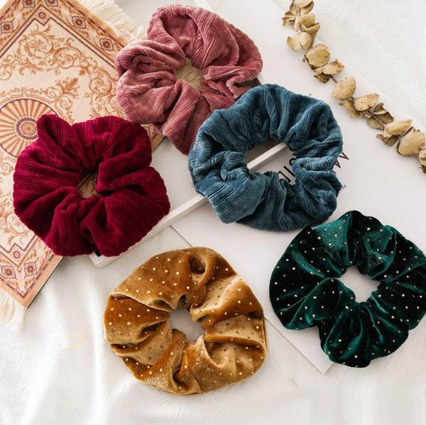 

5 color women girls winter velvet cloth elastic ring hair ties accessories ponytail holder hairbands rubber band scrunchies headband, Slivery;white