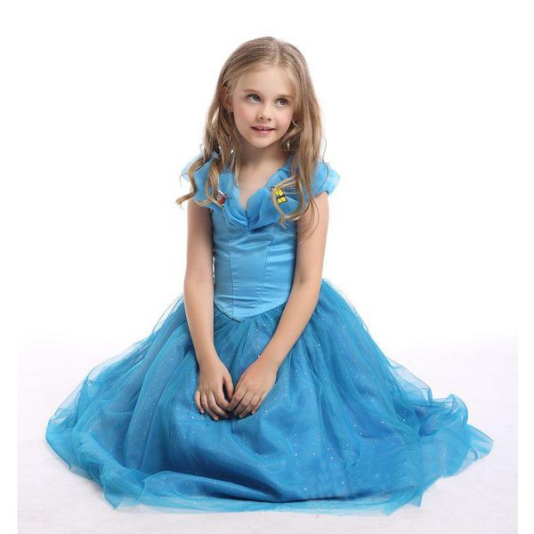 

cinderella princess girls dress cosplay costume princess blue gown kids party halloween birthday clothes h534, Red;yellow