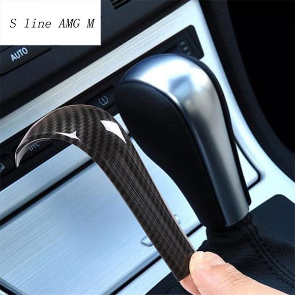 

car styling carbon fiber gear shift handle sleeve sticker cover trim for 5 series e60 x3 e83 6 series e63 x5 e53 accessories