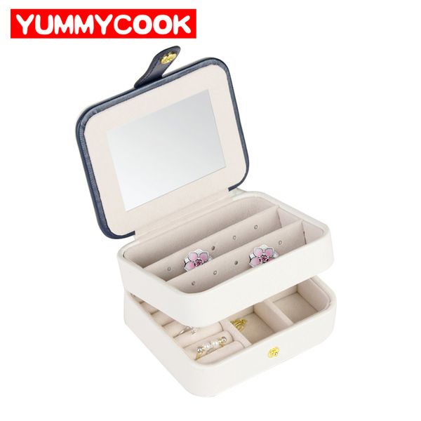 

two layer fashion women's jewelry storage box rings earrings collection necklace display case with cosmetic mirror organizer
