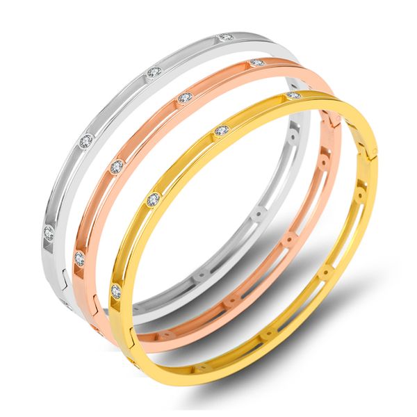 

trendy zirconia crystal women bangles jewelry hollow thin bracelets bijoux rose gold color rhinestones arm pulseiras new, Black