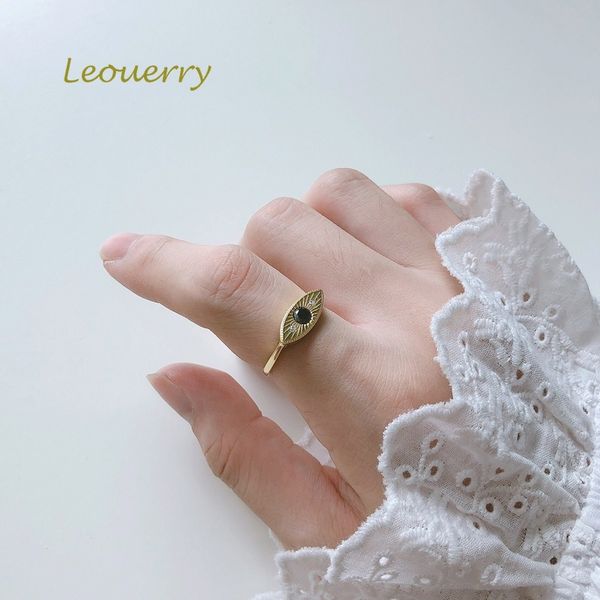 

leouerry 925 sterling silver black zircon ring gold texture nordic style minimalist open rings for women silver 925 jewelry gift, Golden;silver