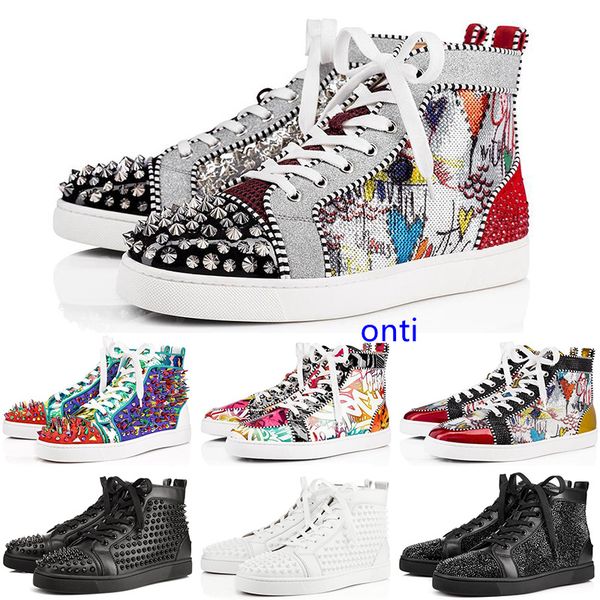 

fashion designer luxury s shoes men women studded spikes platform sneakers vintage genuine leather casual rivet sneaker size 36-45, Black