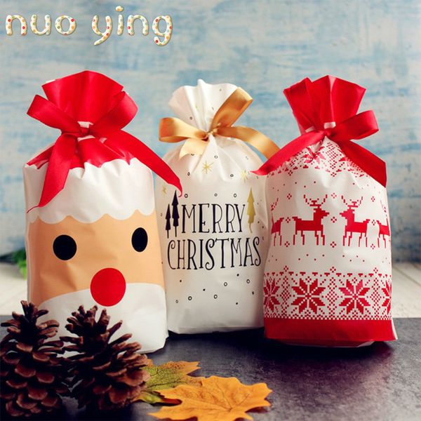 

10pcs / 1sets merry christmas gift сумки санта-клауса xmas tree упаковка сумки happy new year 2020 рождественские конфеты сумки