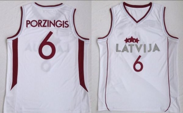 

NCAA College Latvija Basketball 6 Kristaps Porzingis Jersey Men White Team Color For Sport Fans University Breathable Free Shipping