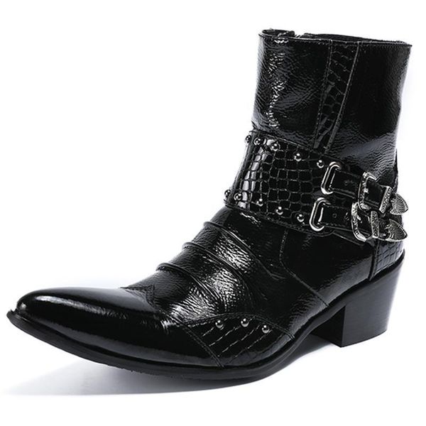 

men's fashion martin boots cowboy knight western motorcycle full grain leather casual british booties ankle chirstmas performance shoes