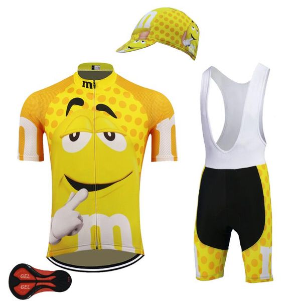 

yellow cycling jersey men short sleeve and bib shorts gel pad breathable mtb jersey cycling clothes set ropa ciclismo, Black;blue