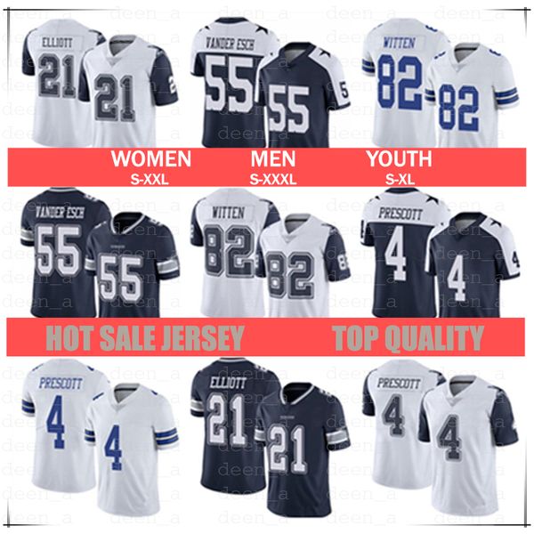 

men women youth cowboy jersey 4 prescott 19 amari cooper 21 ezekiel elliott 55 leighton vander esch 82 witten football jerseys s-xxxl, Black;red