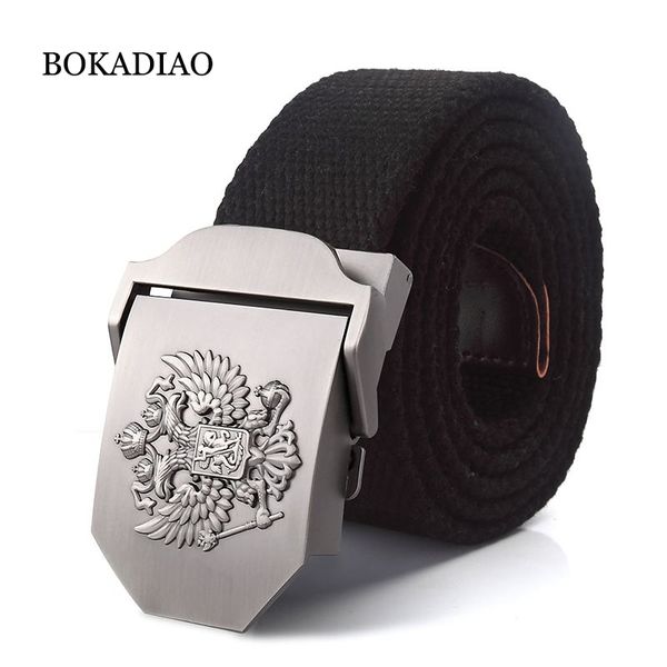 

bokadiao men&women canvas belt russian national emblem metal buckle jeans belt army tactical belts for men strap male, Black;brown