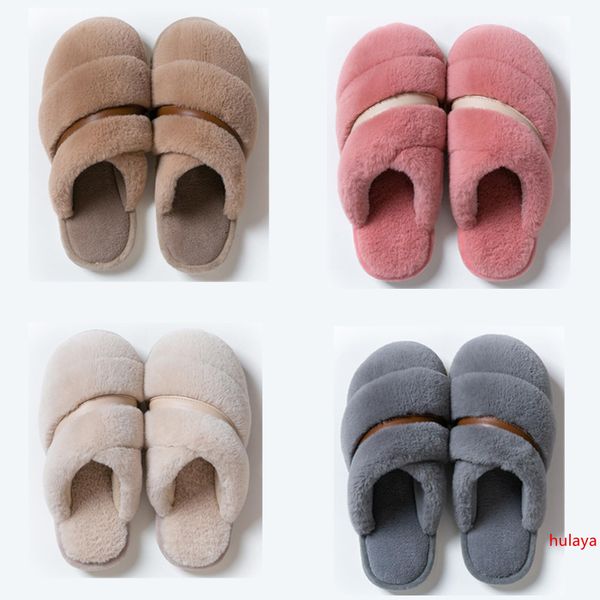 

non-brand winter women men slipper fur sandals indoor keep warm home shoes rubber flat slippers 37-45 style 8 pink brown blue new arrival