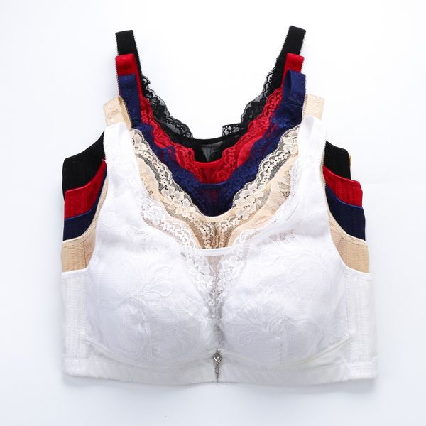 

bras for women solid color lace large cup push up bra cover without steel ring receiving milk adjustment type gathered bra, Red;black