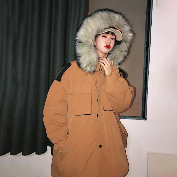 

women's down & parkas tooling winter 2021 medium long loose chic damp cotton padded jacket thickened with jackets coat coats, Black