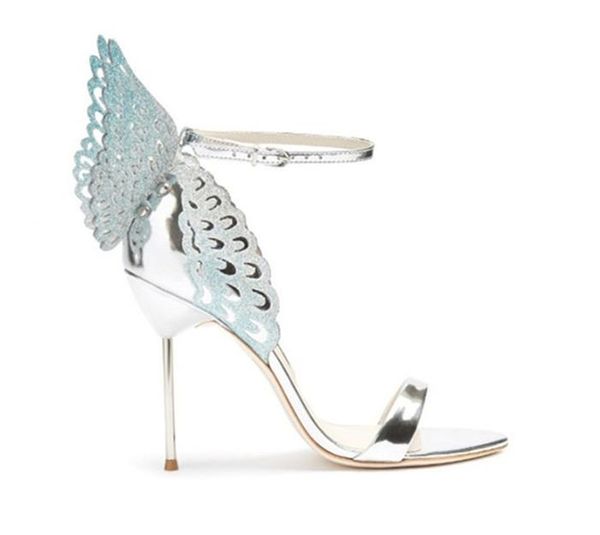 

women colorful wings stiletto high heels gladiator sandals party wedding shoes woman, Black