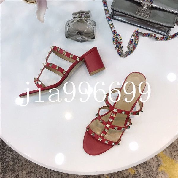 

2020 women's women's luxury semi-drag heels 6 cm high heel rivet high heel slippers fashion high-end wild fdzhlzj, Black