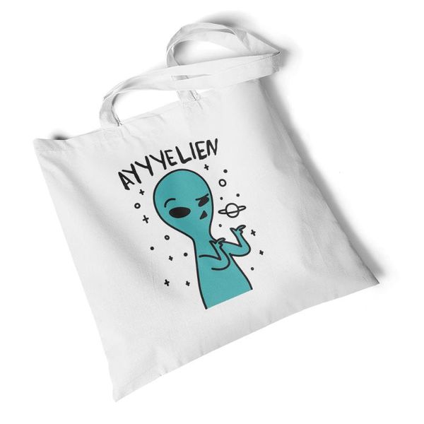 

shopping bags fashion funny alien print women canvas bag simple korean shoulder reusable tote student bookbag