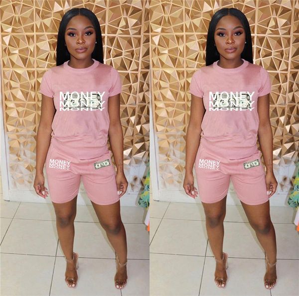 

Women Two Piece Shorts Sets With Money Printed Slim Female Tracksuits Casual Womens Clothing
