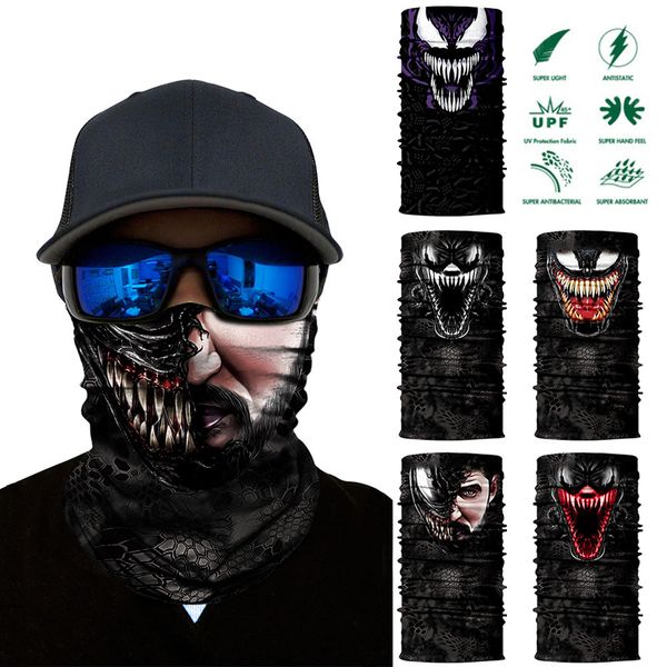 

3d venom motorcycle face mask seamless bandana cosplay cycling motorbike fishing headscarf neck buffe deadpool marvel headbands