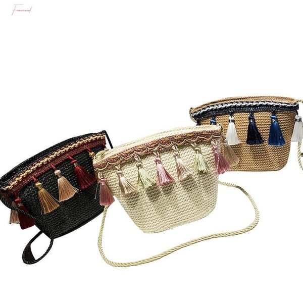 

bohemian beach bag fashion womens straw bag fashion shoulder bag tassel hand woven rattan