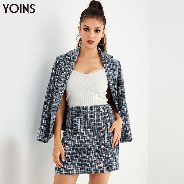 

yoins 2019 autumn winter women blazers tartan lapel collar button long sleeves side pockets blazer chic female suits elegant, White;black