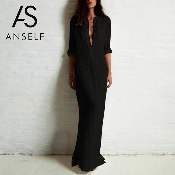 

retro maxi dress women shirt dress plua size 3xl 4xl 5xl elegant ladies long sleeve large size robe dresses female gown oversize, Black;gray