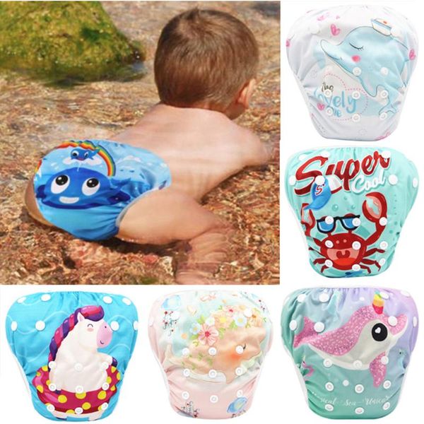 

0-3y toddler baby boys girls swim diapers polyester waterproof diaper cartoon reuseable adjustable swimming nappies a40