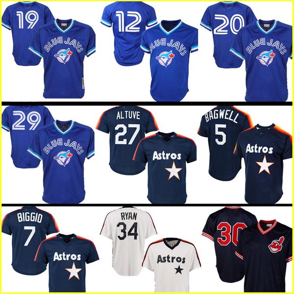 

retro mesh 29 joe carter 12 roberto alomar 19 jose bautista jersey 27 jose altuve 34 ryan cleveland joe carter indians baseball jerseys, Blue;black