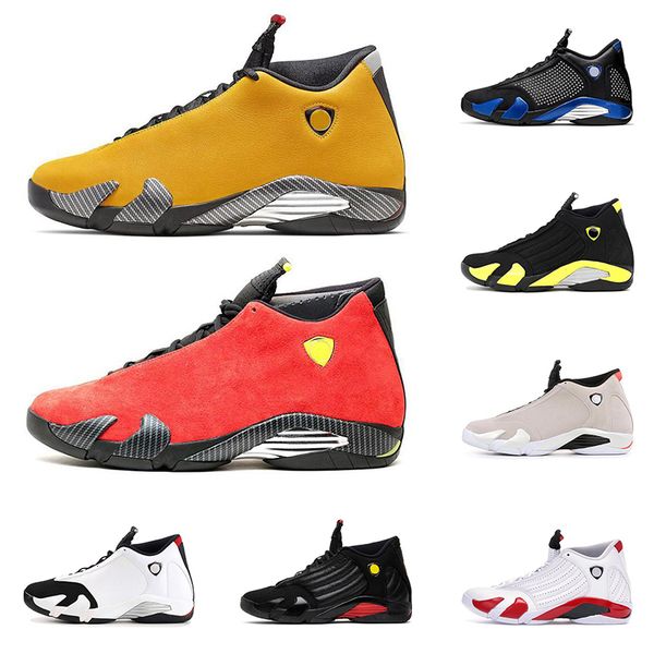 

2019 new 14s mens basketball shoes 14 defining moments last sthunder varsity royal gold red suede fashion men sports sneakers, Black