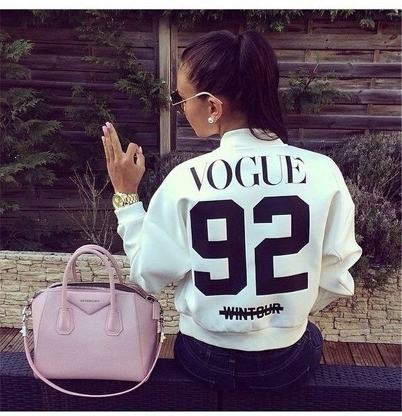 

Autumn Casual Jackets Ladies White Black Zipper Front Stand Collar Long Sleeve Basic Jacket Letter Printed Coat Outwear