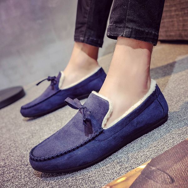 

brand shoes men flats with fur loafers men's casual shoes winter plush driving male footwear sapato masculino zapatillas hombre, Black