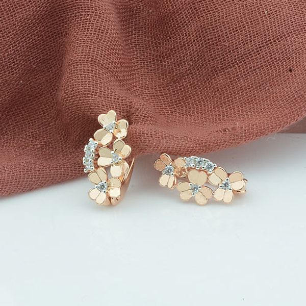 

fj 7mm women multi flowers shaped 585 rose gold color women drop earrings, Golden