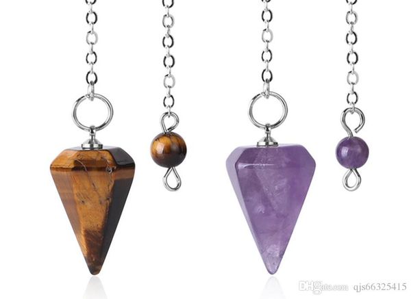 

small size reiki pendulum natural stone amulet healing crystal pendant meditation hexagonal pendulums for men women, Silver