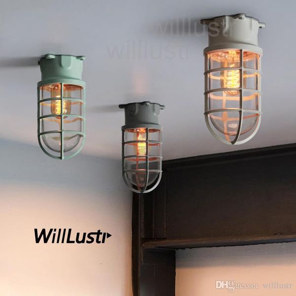 

willlustr macaron color metal ceiling lamp vintage wrought iron light loft american industry lighting dock glass shade country light