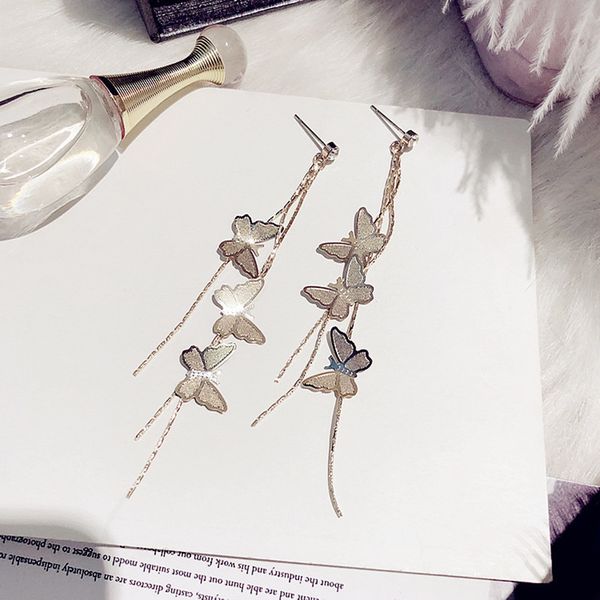 

new fashion women jewelry butterfly earrings long tassels eardrop female temperament pendant earrings girl gift, Silver